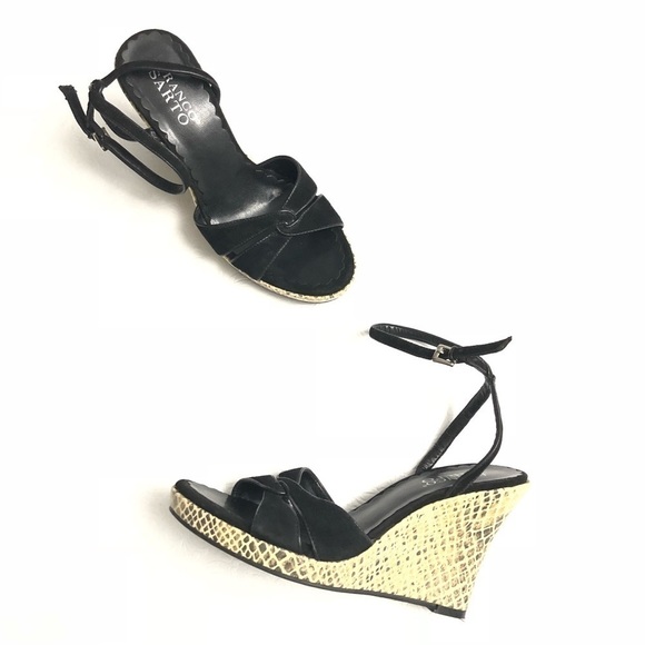 Franco Sarto Suede Ankle Strap Snake Print Wedges - Picture 4 of 8